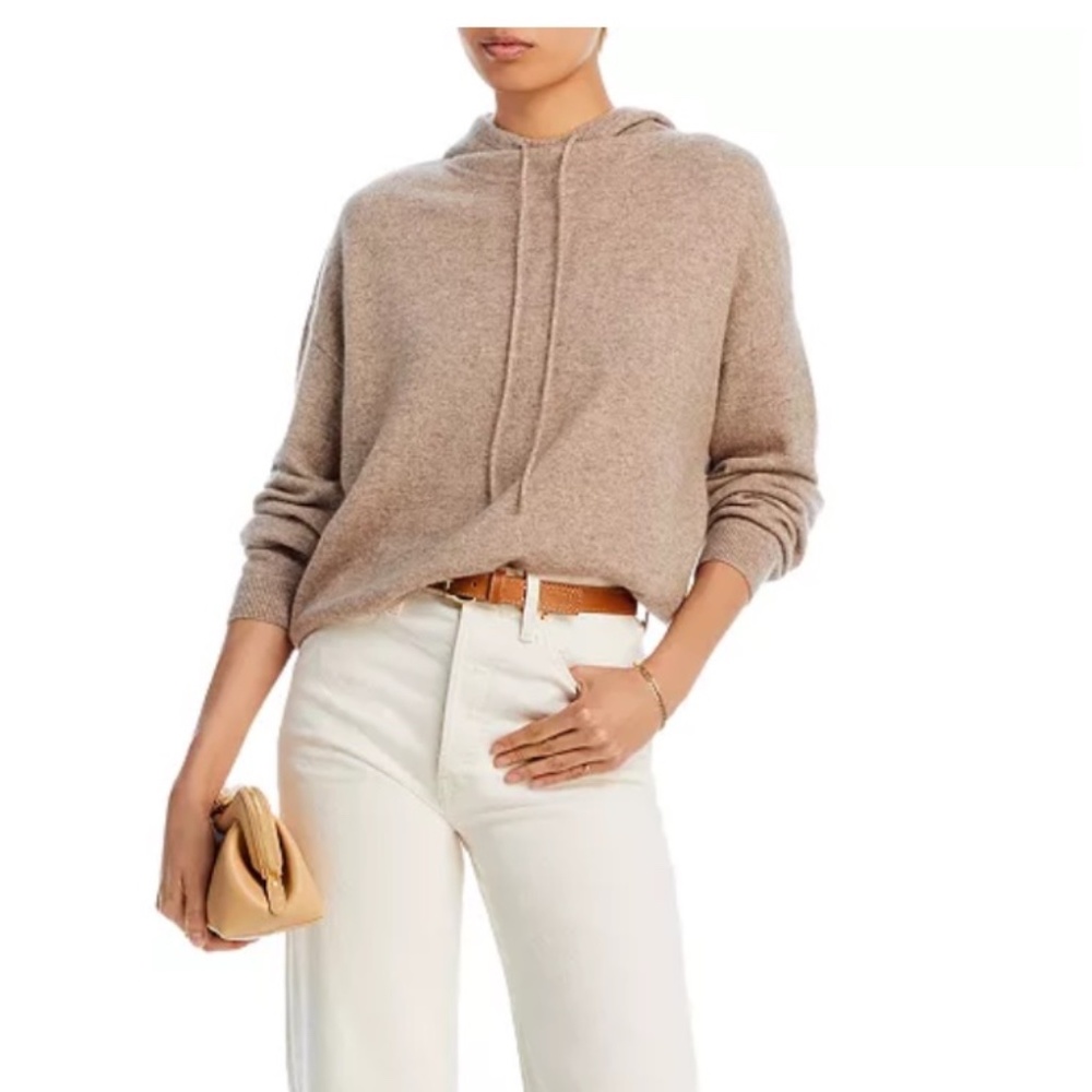 Luxurious 100% Cashmere Drop Shoulder Hoodie By Aqua in Wheat / Tan